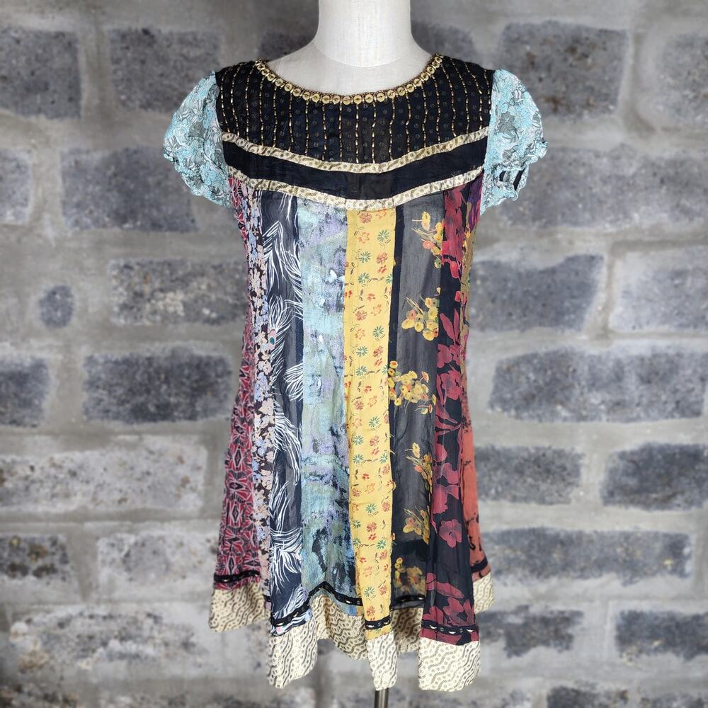 size 15 boho styled tunic blouse shirt gored panel cap sleeve unbranded
